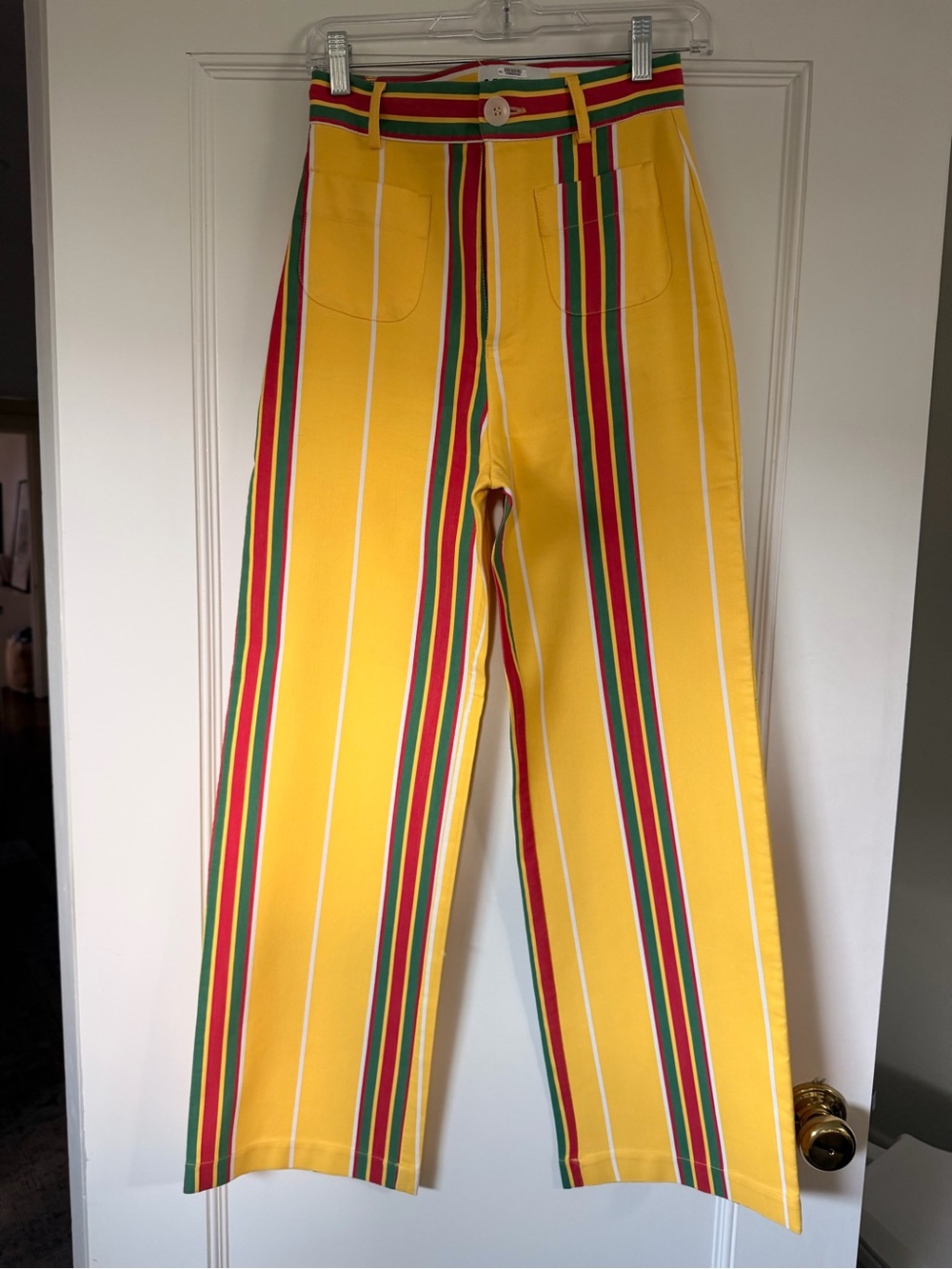 Spanish Brand La Veste Yellow Striped Straight-Leg Women's Pants - Picture 2 of 8